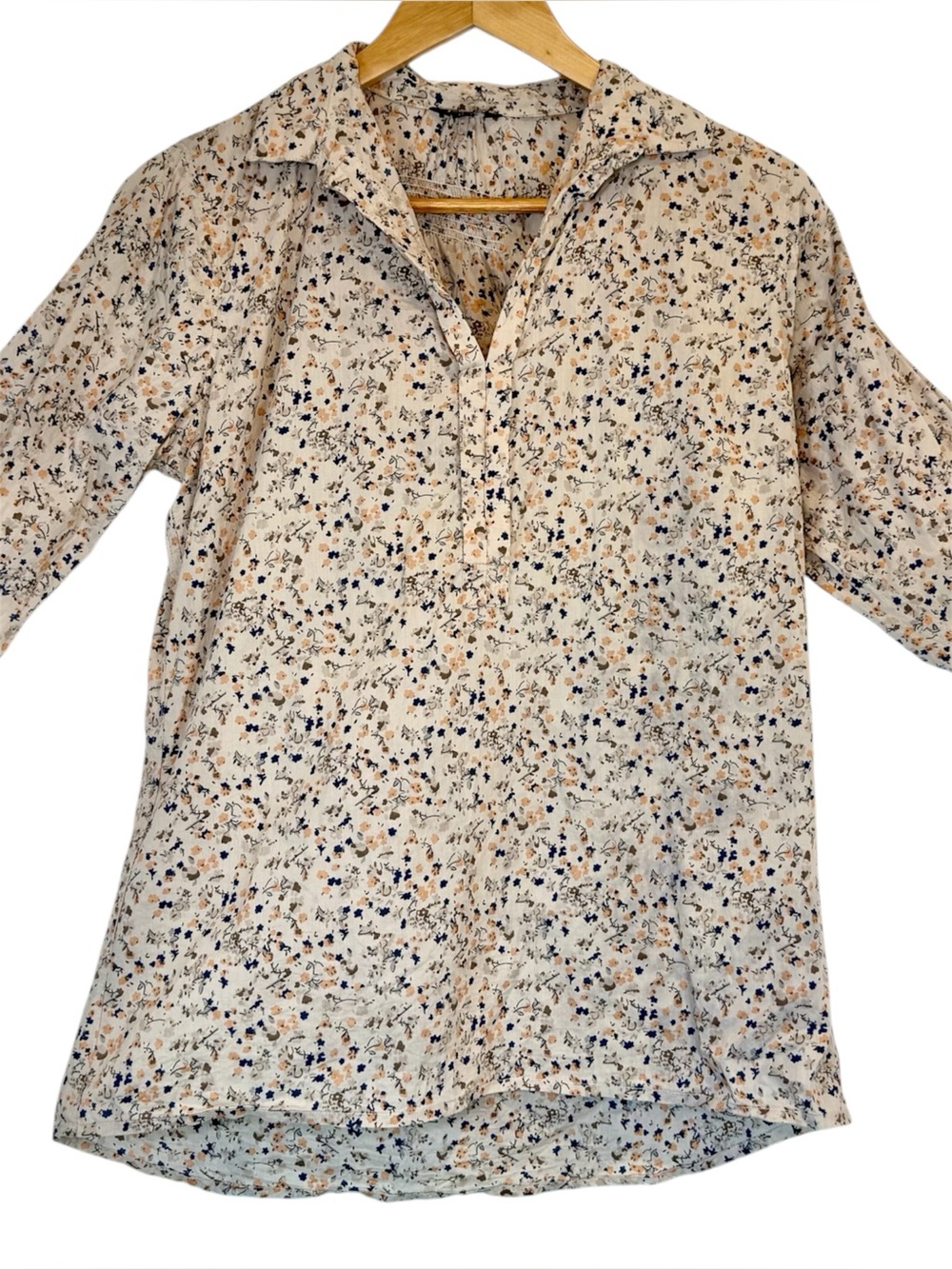PAPAYA Floral Blouse Medium Womans Roll Tab Cotton Shirt Tunic Ombre Ditzy Boho